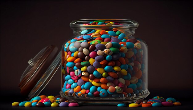 Multi colored candy jar on black background vibrant indulgence generated by AI