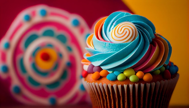 Free photo multi colored cupcakes with sweet icing and decoration generated by ai