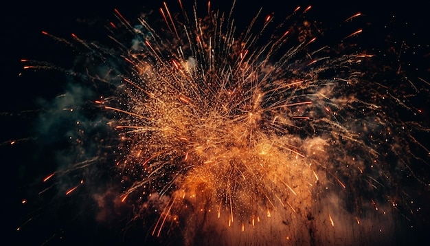 Multi colored fireworks explode in vibrant celebration generated by AI