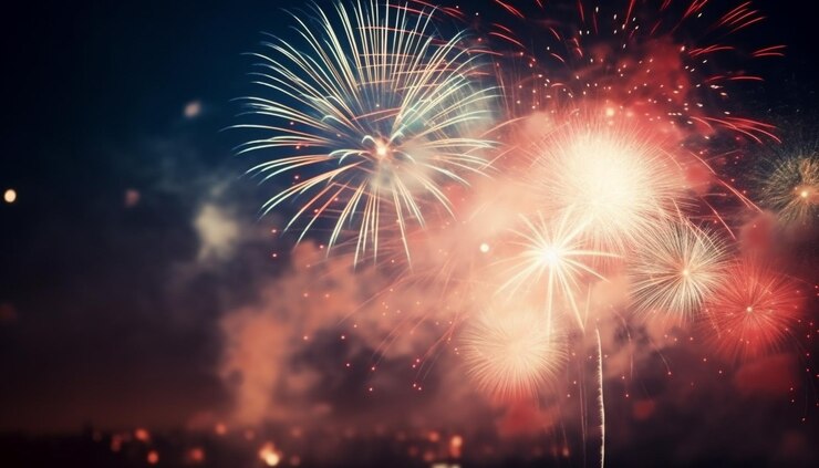 Free Photo multi colored fireworks exploding in dark night sky generated by ai