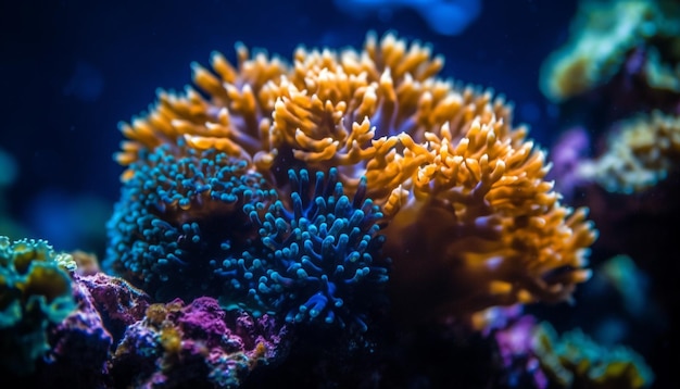 AI가 생성한 천연 산호초에서 다양한 색상의 물고기가 헤엄칩니다.
