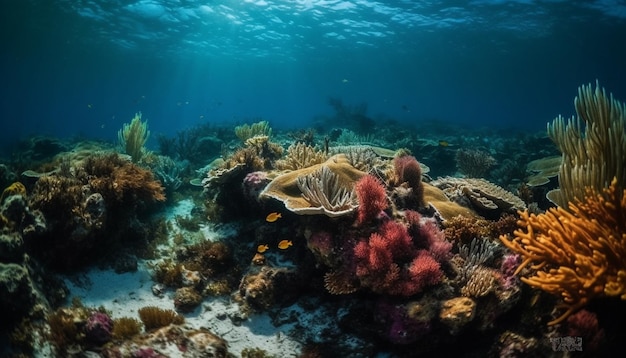 Free photo multi colored fish swim in tropical coral reef generated by ai