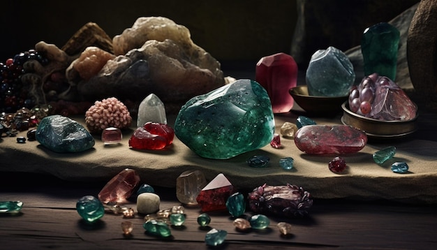 Multi colored gemstone collection showcases natural beauty in nature generated by AI