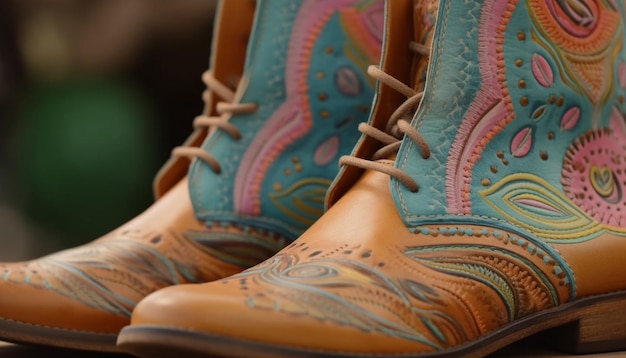 Multi colored leather clogs a fashionable souvenir generated by AI