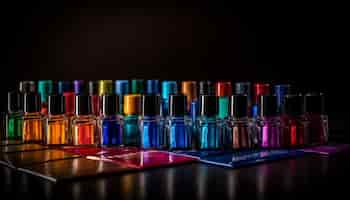 Free photo multi colored nail polish bottle liquid paint shiny elegance generated by artificial intelligence