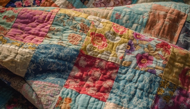 Foto gratuita cuscino patchwork multicolore con motivo floreale generato da ai