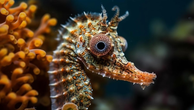 Multi colored seahorse in vibrant reef generated by AI