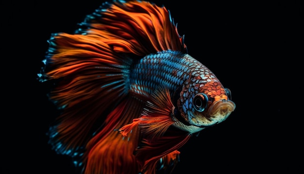マルチカラーのシャムの戦いの魚は、AI によって生成された水中の優雅さを表示します
