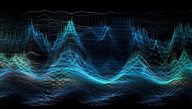 Foto gratuita onde sinusoidali multicolori che pulsano su sfondo scuro generate dall'intelligenza artificiale