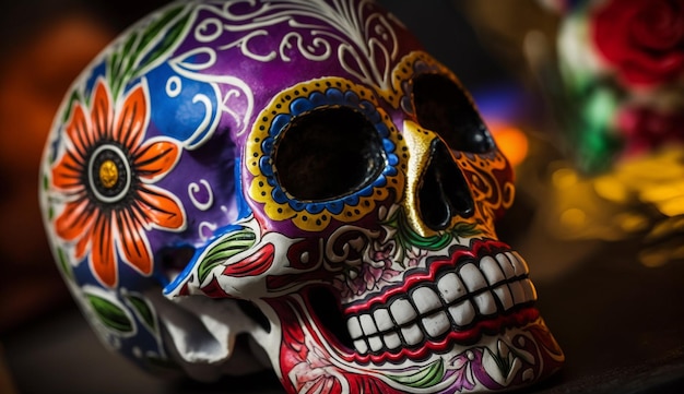 Free photo multi colored skulls and flowers adorn the festival generated by ai