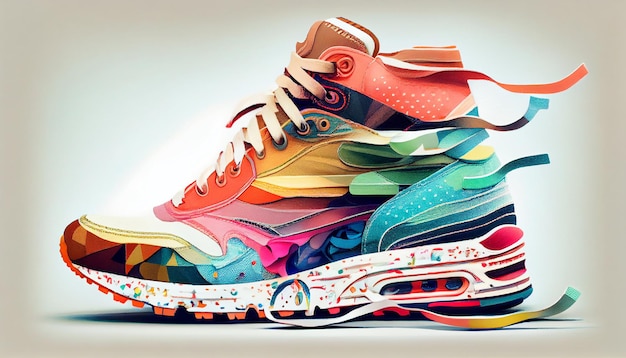 Free photo multi colored sports shoe on blue backdrop design generated by ai