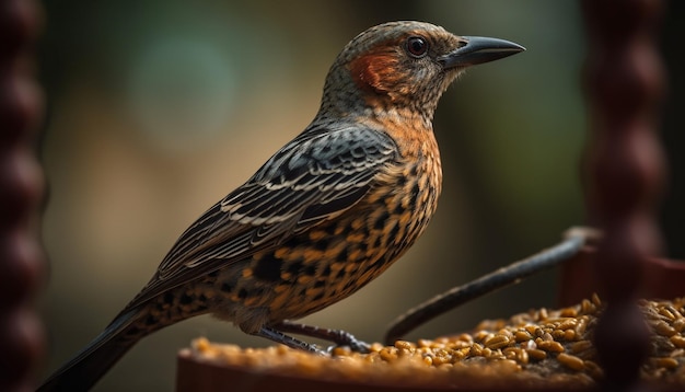 Free photo multi colored starling perching on branch watching tranquil forest environment generated by ai