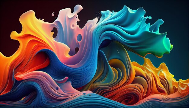 Multi colored wave pattern backdrop with flowing liquid generated by AI