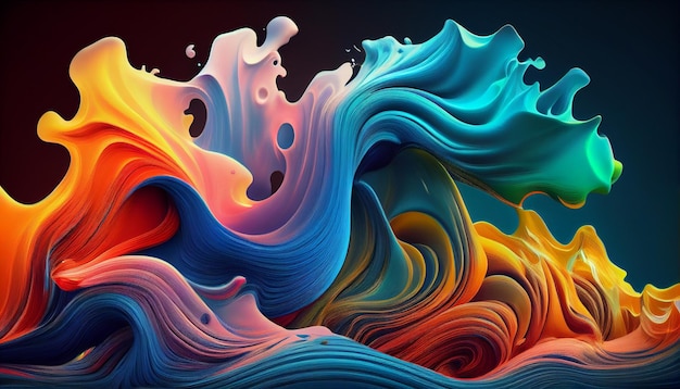 Multi colored wave pattern backdrop with flowing liquid generated by AI