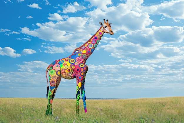 Free photo multicolor giraffe ai generated