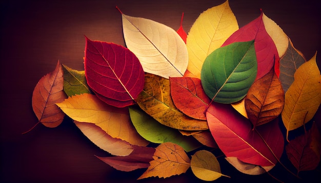 Free photo multicolored autumn leaves on tree branch close up generated by ai