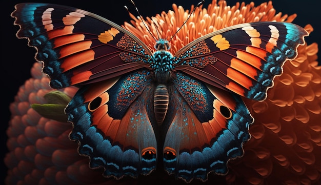 Multicolored butterfly wing in vibrant natural surroundings generated by AI