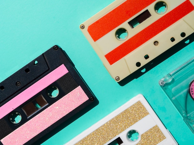 Free photo multicolored cassette tapes collection