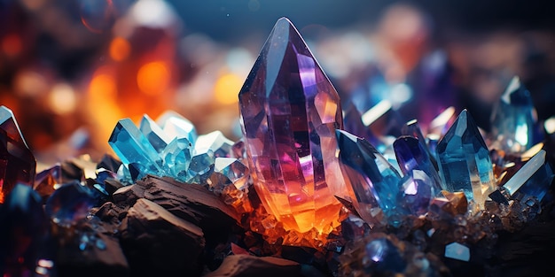 Free photo multicolored crystals shines against an abyssal backdrop