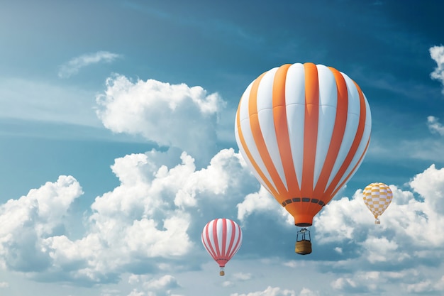 Multicolored, large balloons against the blue sky. travel concept, dream, new emotions, travel agency.