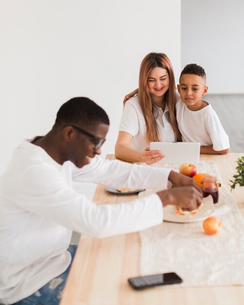 Multicultural family spending time together