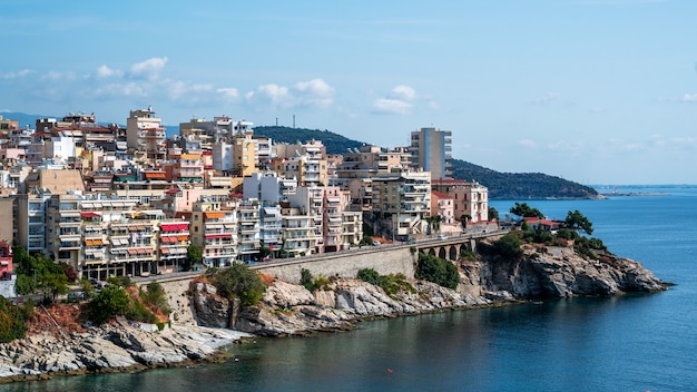 Multiple buildings located on the Aegean sea cost, Kavala, Greece