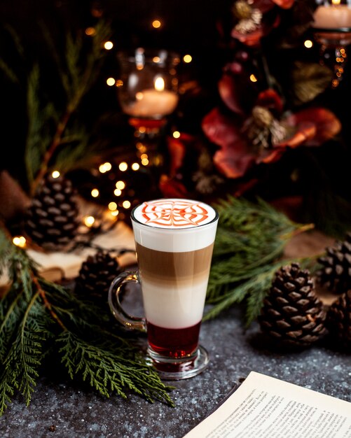 Multiple layer coffee drink served in glass