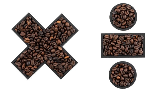 Multiplication and division sign made of coffee on a transparent background