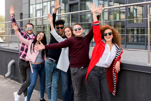 Multiracial friends having fun at outdoors