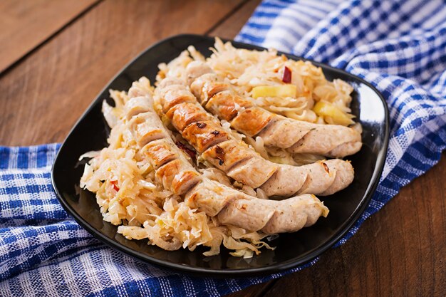 Munich sausages with fried cabbage