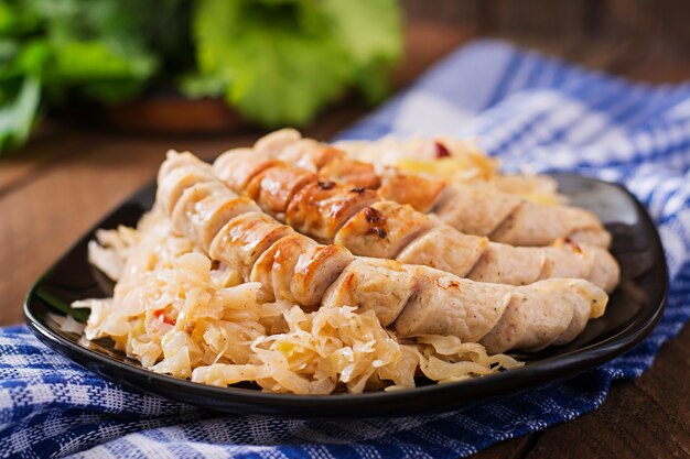 Munich sausages with fried cabbage