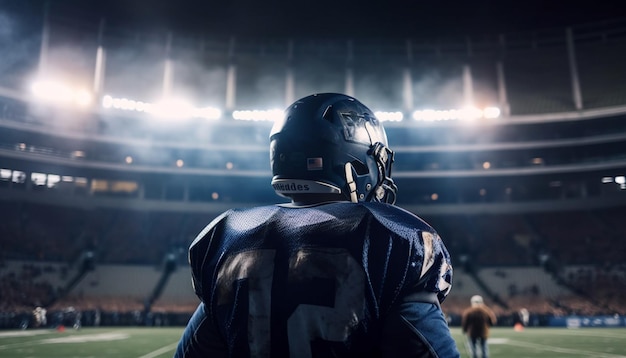 Muscular athlete scores touchdown spotlight illuminates success generated by AI