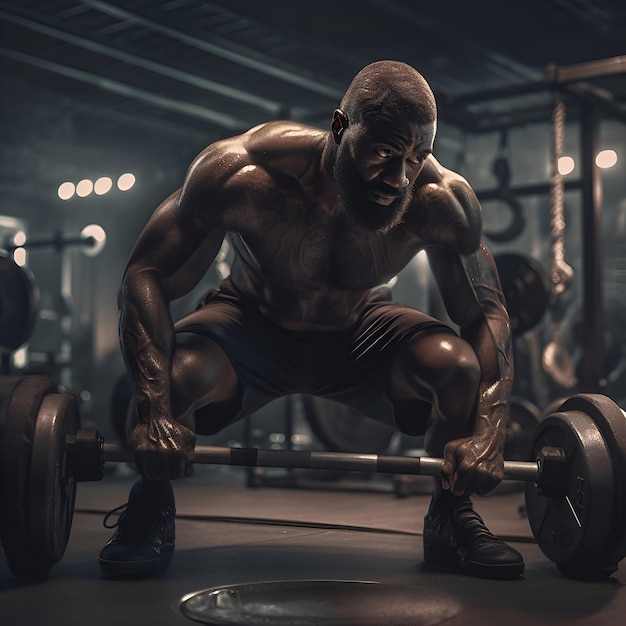 Free photo muscular man lifting a barbell in the gym crossfit