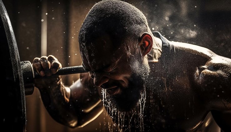 Free Photo muscular man prepares for weightlifting with concentration generated by ai