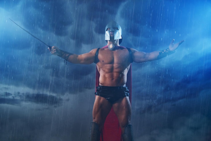 Free Photo muscular spartan with sword