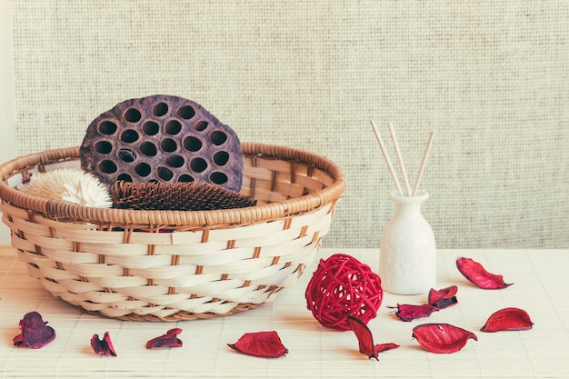 Free photo mushroom in braided bowl