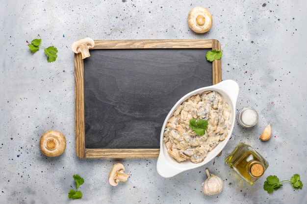 Free photo mushroom cream sauce.healthy delicious food,top view.