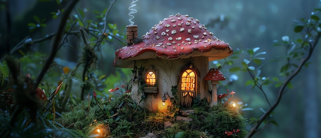 Free photo mushroom house in forest ai generated