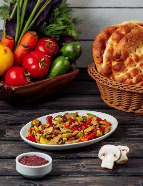 Mushroom salad with bulgarian pepper on the table