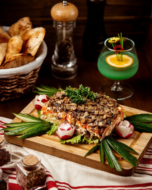 mushroom salad with potato carrot and mayonnaise