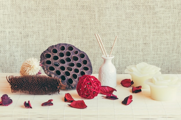 Mushroom, vase and candles