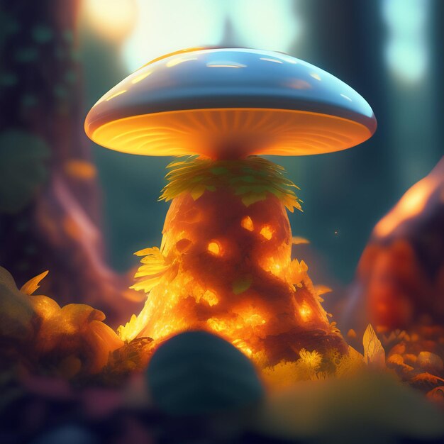 Foto gratuita un fungo con una faccia luminosa è illuminato nell'oscurità.