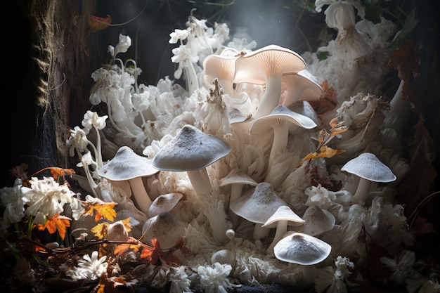 Free photo mushrooms growing  in forest