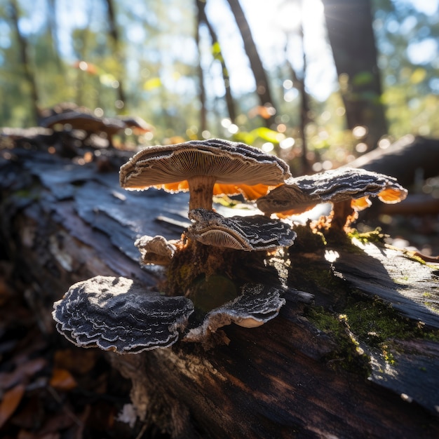 Free photo mushrooms growing  in forest