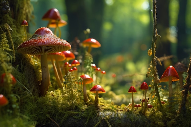 Free photo mushrooms growing  in forest