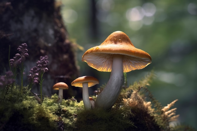 Free photo mushrooms growing in forest