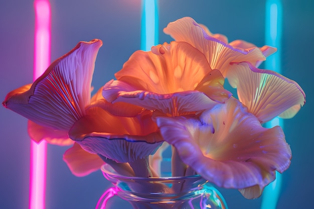 Free photo mushrooms seen with intense brightly colored lights