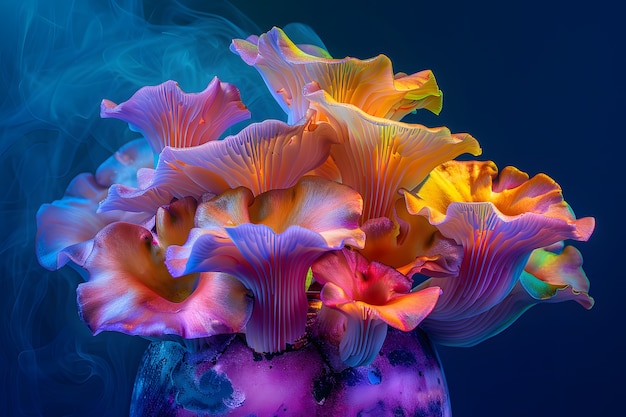 Free photo mushrooms seen with intense brightly colored lights