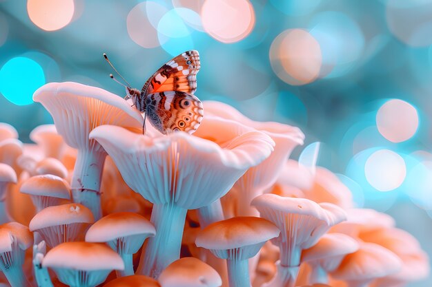 Mushrooms seen with intense brightly colored lights