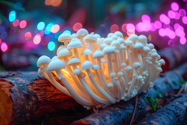 Mushrooms seen with intense brightly colored lights